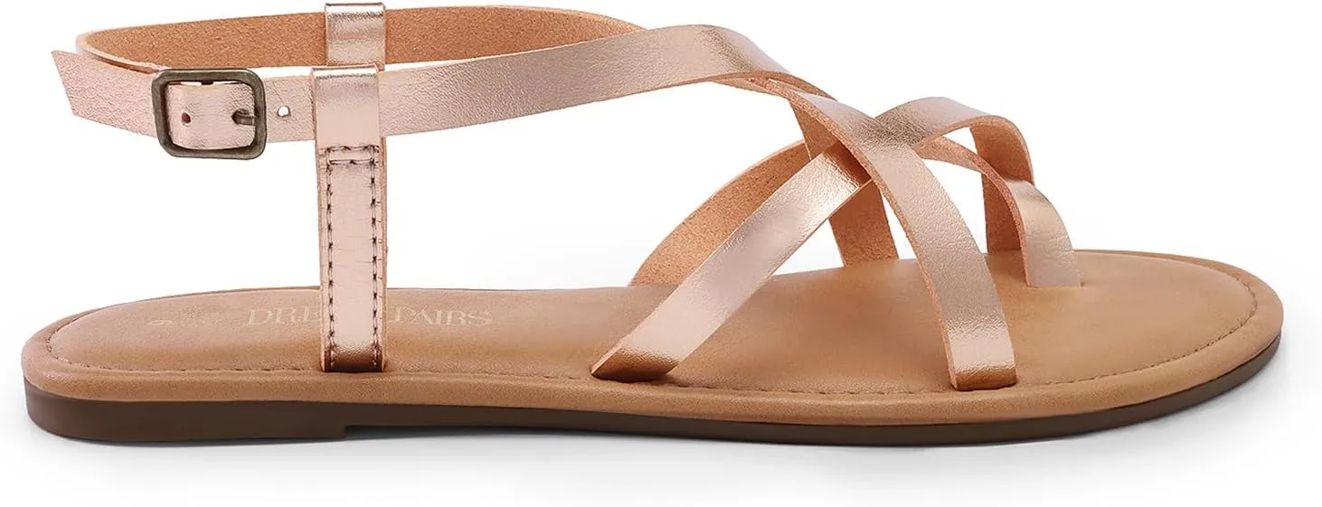 DREAM PAIRS Women's Flat Sandals Strappy Dressy Comfortable Ankle Strap Casual Summer Thong Sandals for Beach