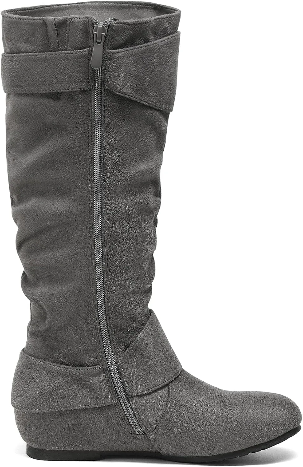 DREAM PAIRS Women's Knee High Low Hidden Wedge Boots Suede Faux Fur Lining Side Zipper Knee High Boots