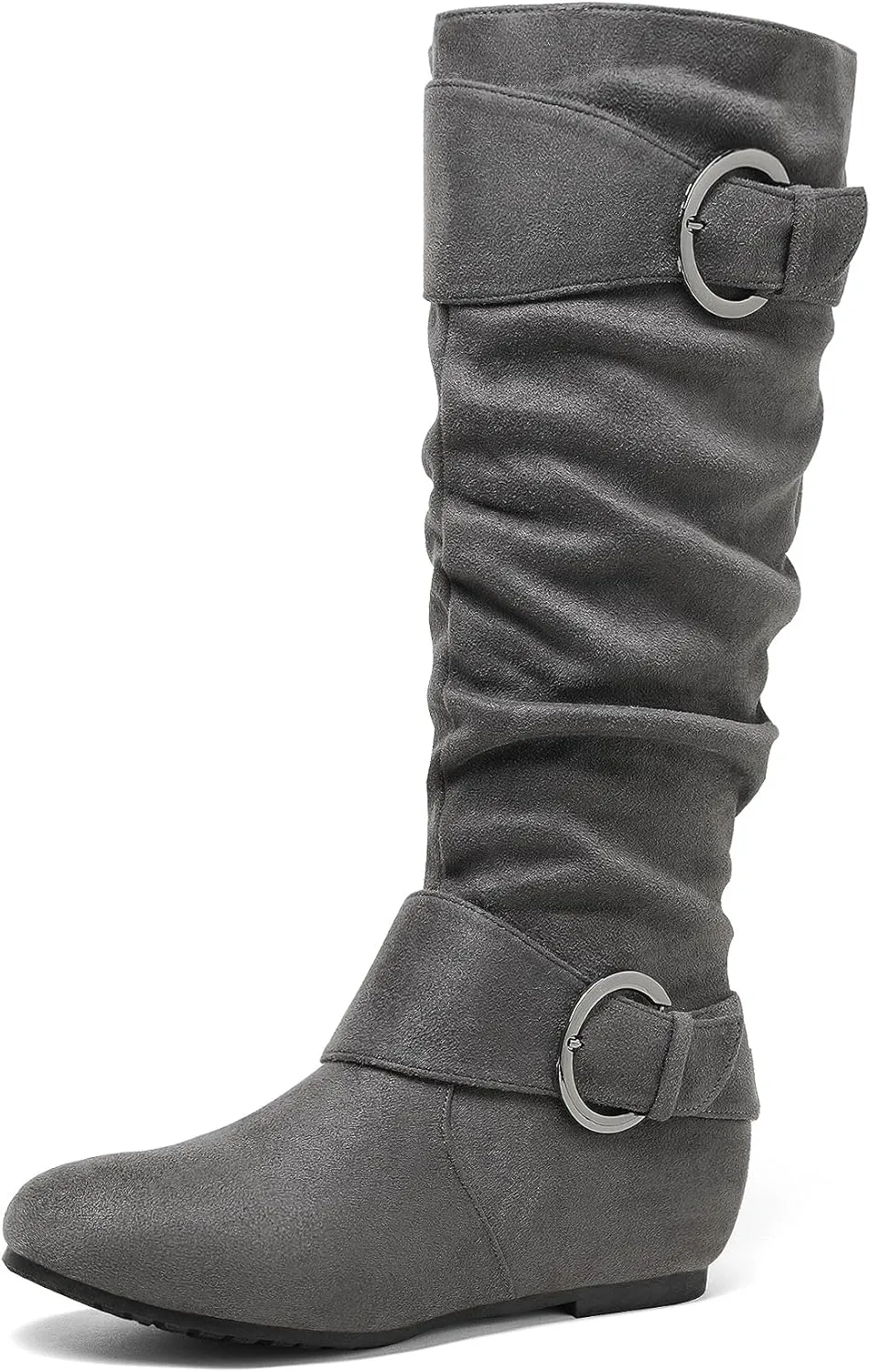 DREAM PAIRS Women's Knee High Low Hidden Wedge Boots Suede Faux Fur Lining Side Zipper Knee High Boots