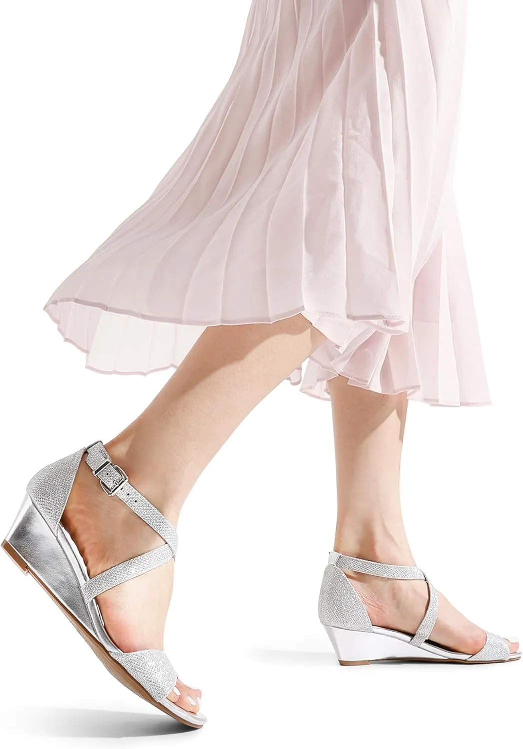 DREAM PAIRS Women's Low Wedge Sandals Ankle Strap Heel Sandal Open Toe Wide Dress Summer Shoes