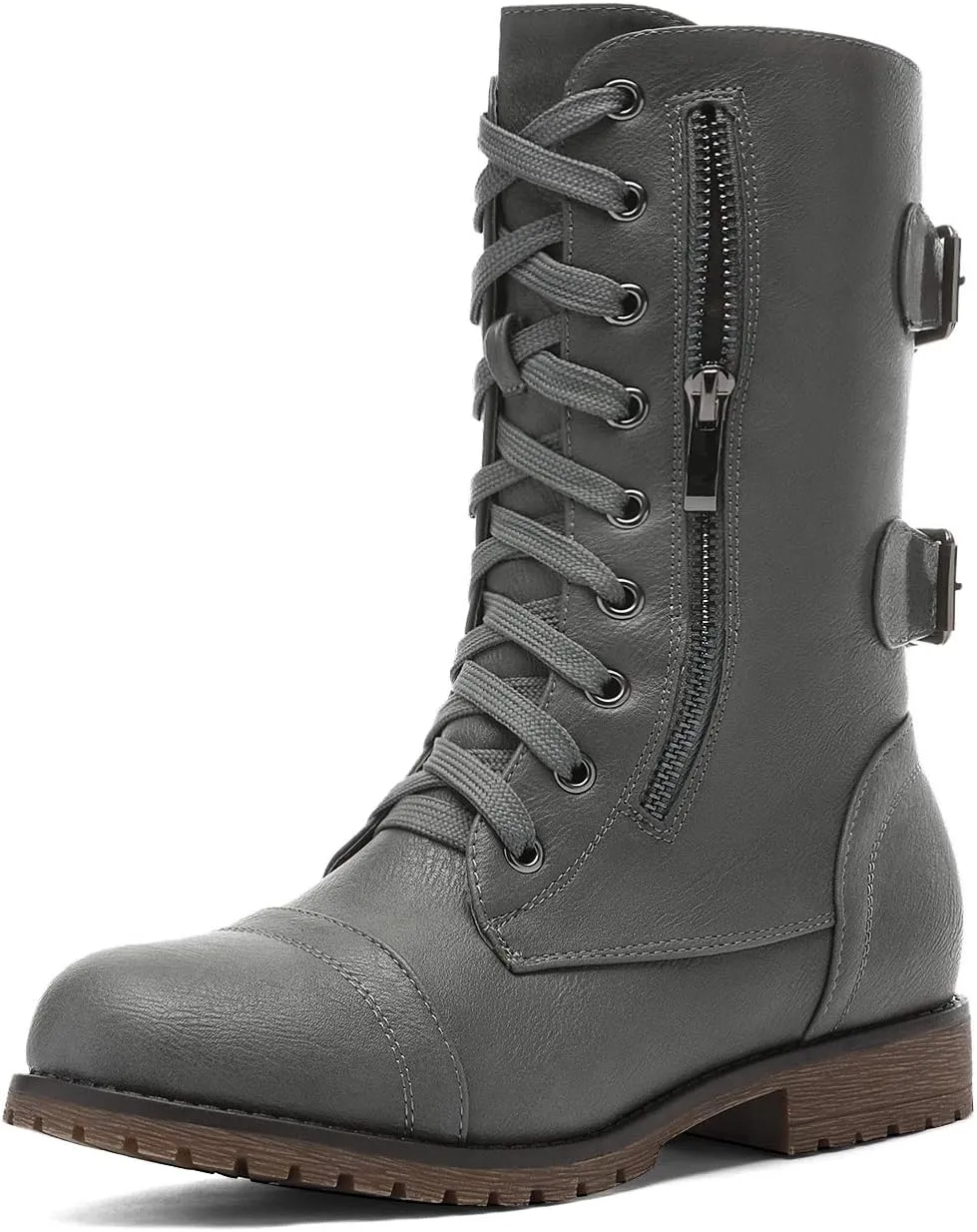 DREAM PAIRS Women's Mid Calf Built-in Wallet Pocket Lace up Military Combat Boots