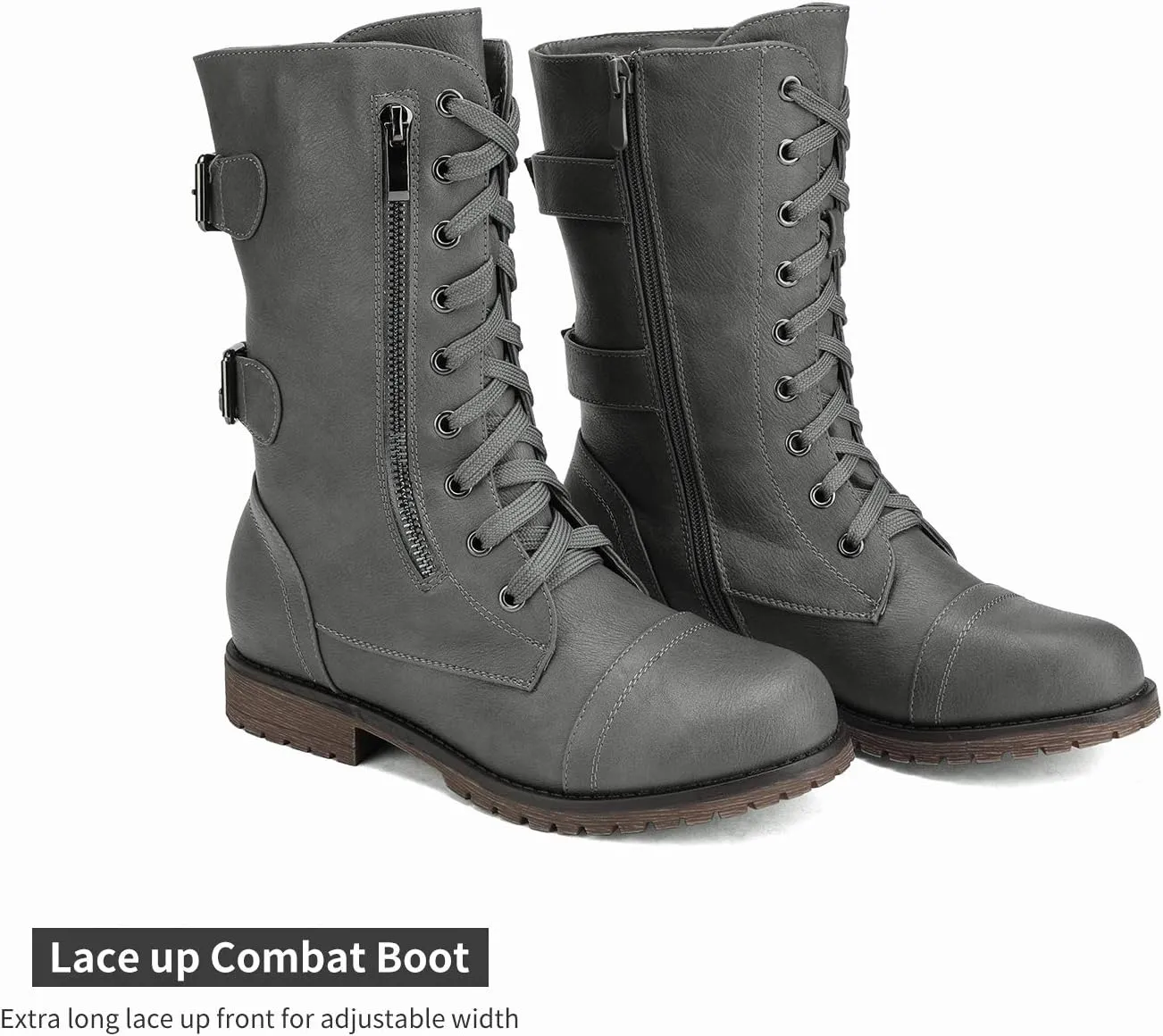 DREAM PAIRS Women's Mid Calf Built-in Wallet Pocket Lace up Military Combat Boots