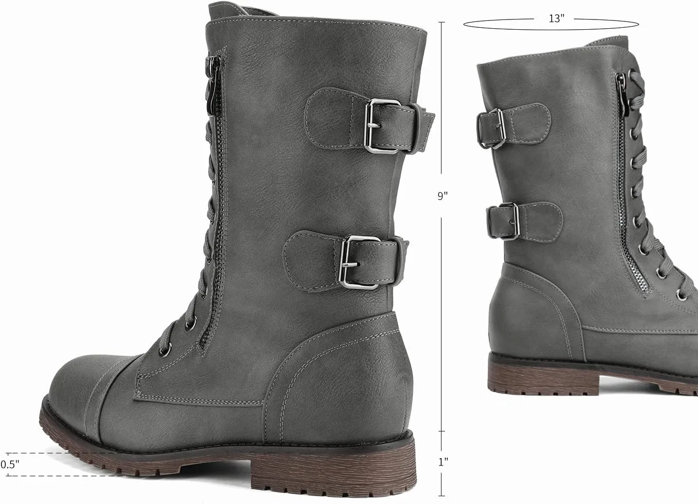 DREAM PAIRS Women's Mid Calf Built-in Wallet Pocket Lace up Military Combat Boots
