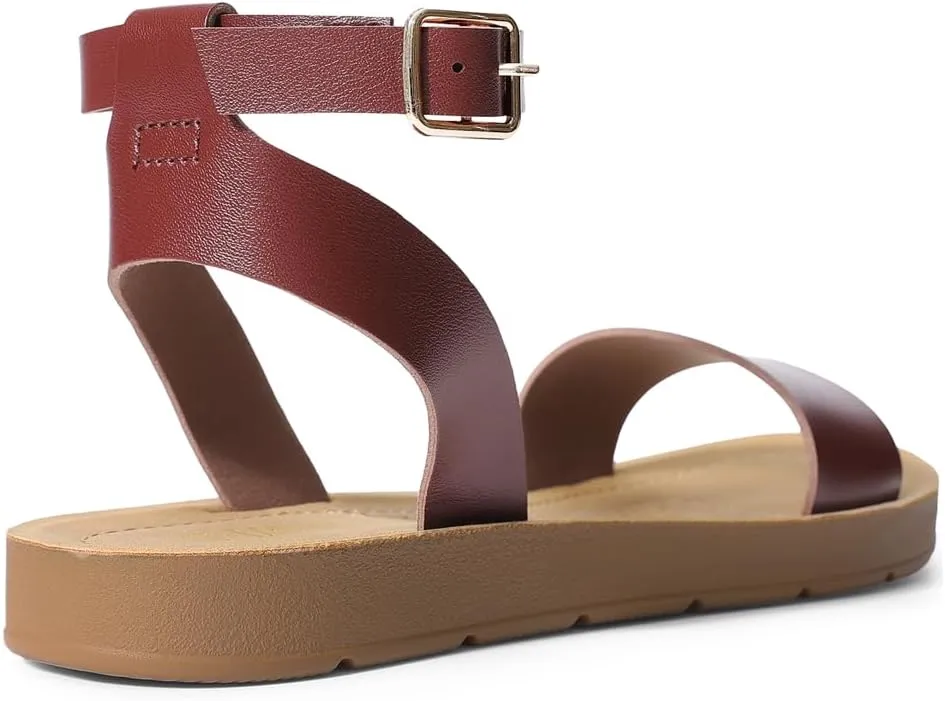 DREAM PAIRS Women’s One Band Ankle Strap Buckle Flat Sandals