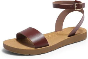 DREAM PAIRS Women’s One Band Ankle Strap Buckle Flat Sandals