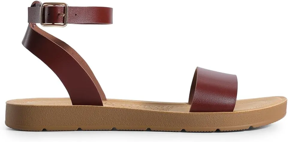 DREAM PAIRS Women’s One Band Ankle Strap Buckle Flat Sandals