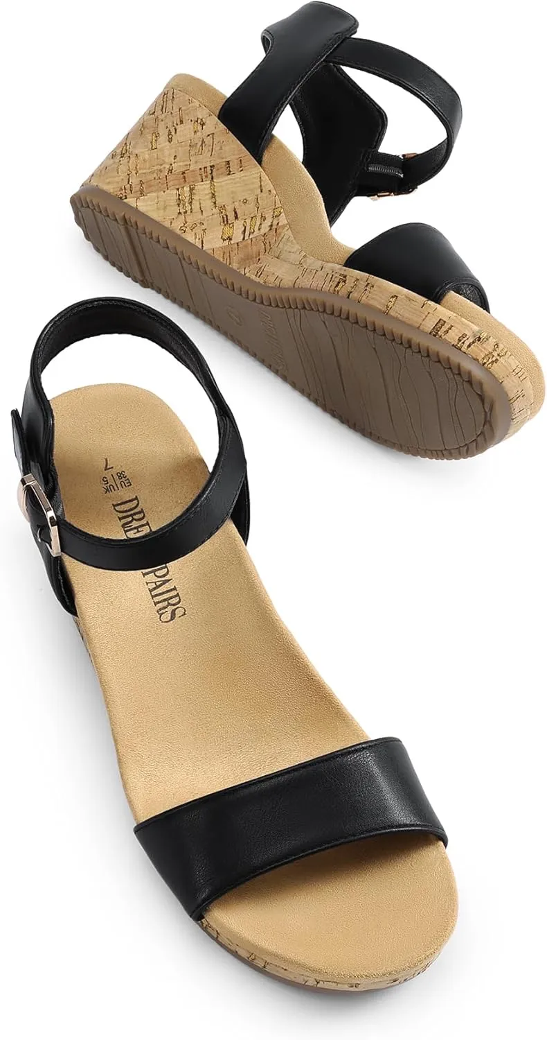 DREAM PAIRS Women's Open Toe Buckle Ankle Strap Platform Wedge Sandals Women 2025