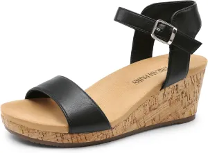 DREAM PAIRS Women's Open Toe Buckle Ankle Strap Platform Wedge Sandals Women 2025