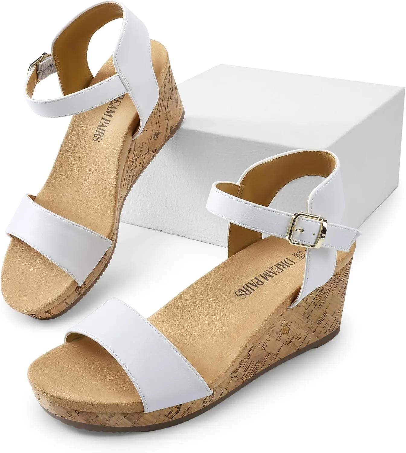DREAM PAIRS Women's Open Toe Buckle Ankle Strap Platform Wedge Sandals