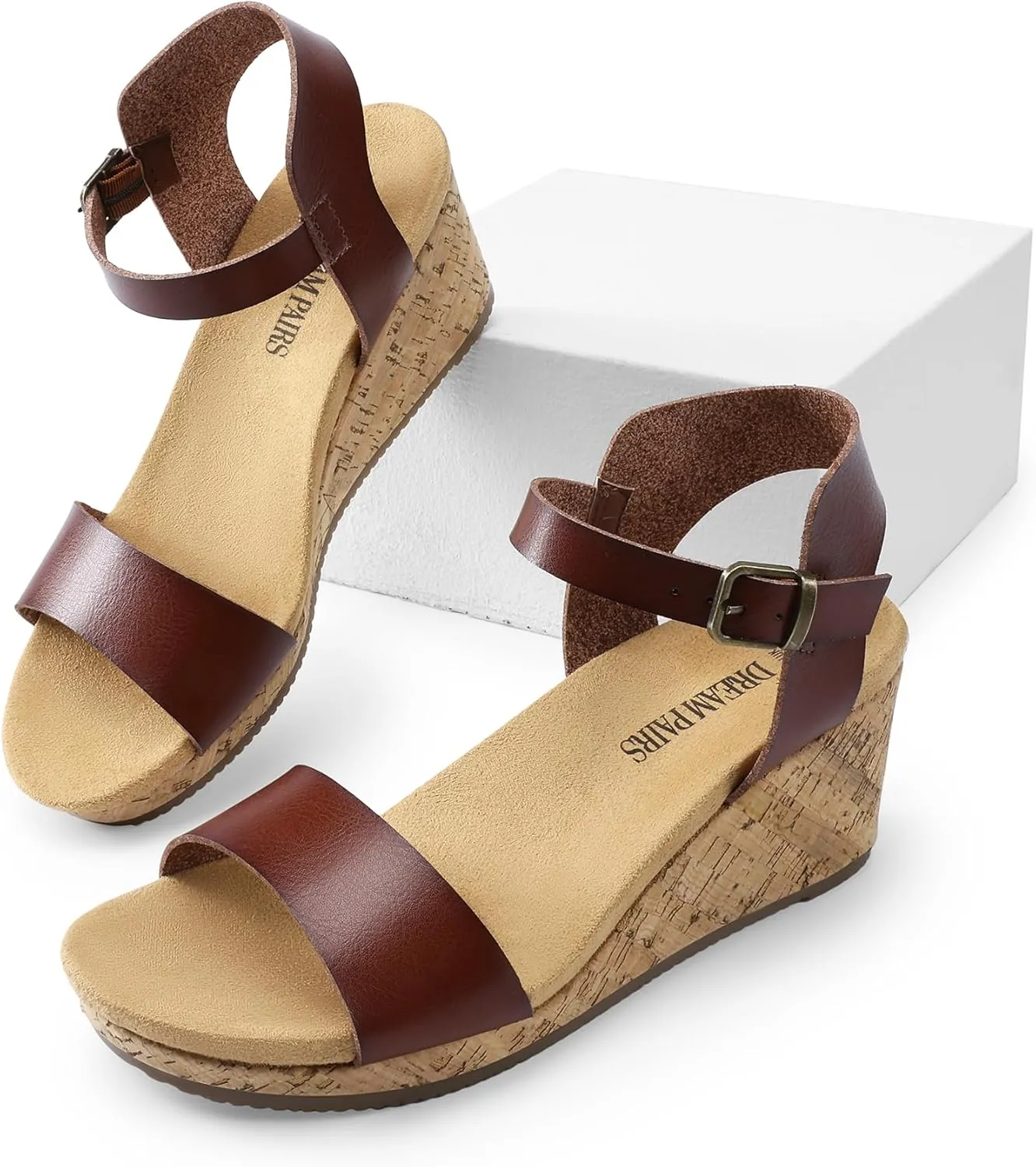 DREAM PAIRS Women's Open Toe Buckle Ankle Strap Platform Wedge Sandals