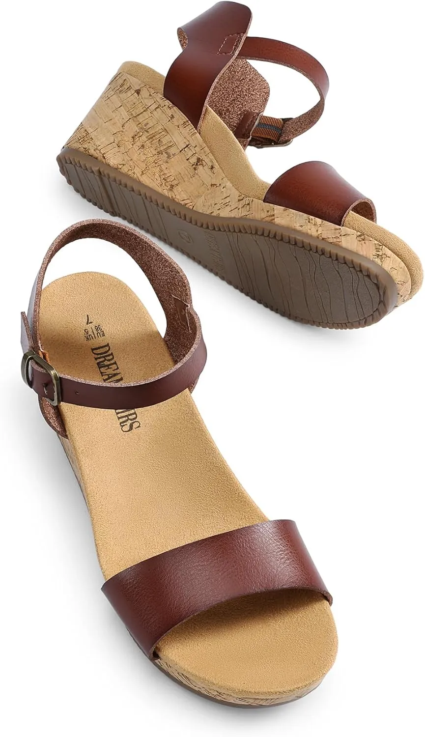 DREAM PAIRS Women's Open Toe Buckle Ankle Strap Platform Wedge Sandals