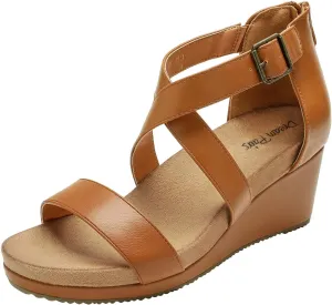 DREAM PAIRS Women's Open Toe Buckle Ankle Strap Summer Platform Wedge Sandals
