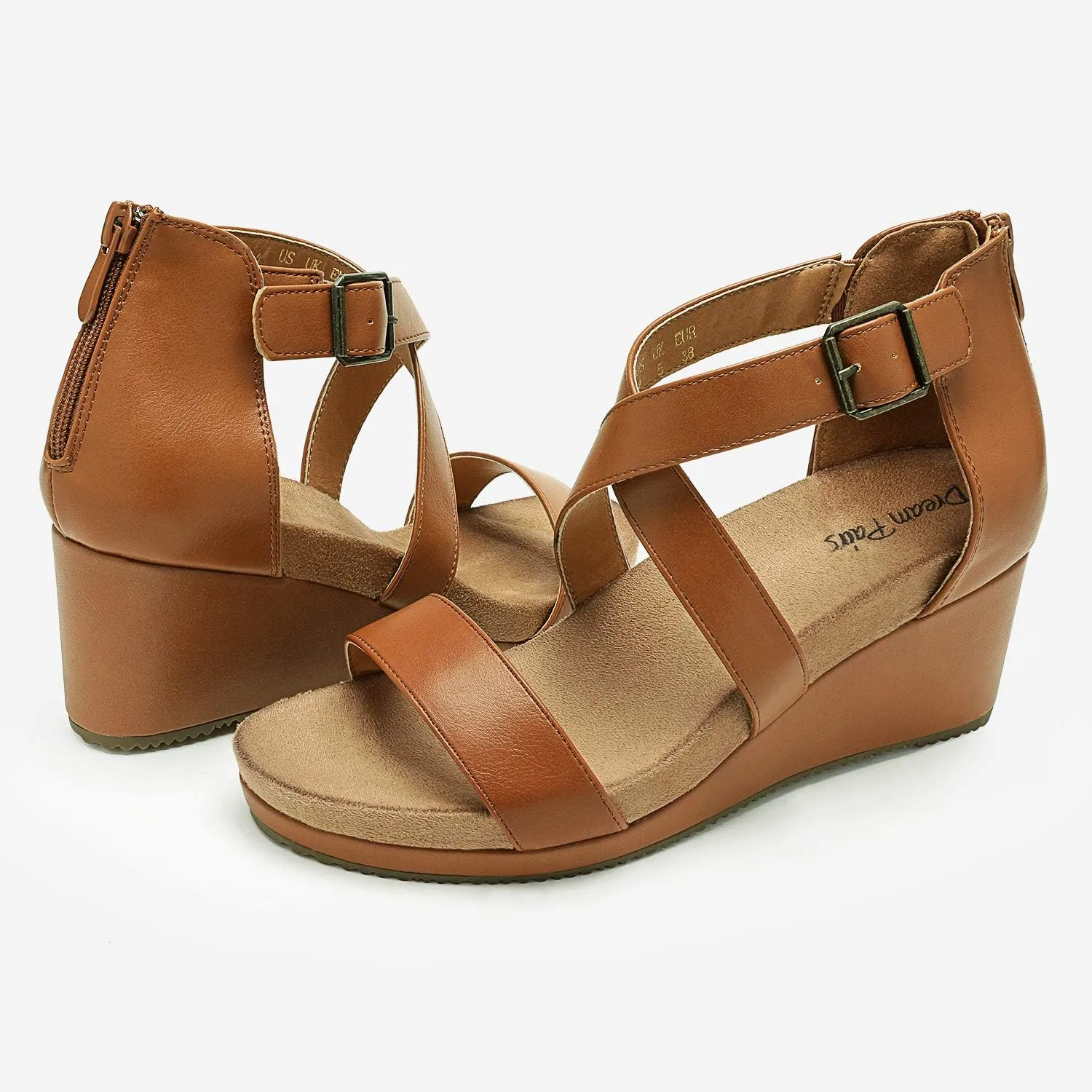 DREAM PAIRS Women's Open Toe Buckle Ankle Strap Summer Platform Wedge Sandals