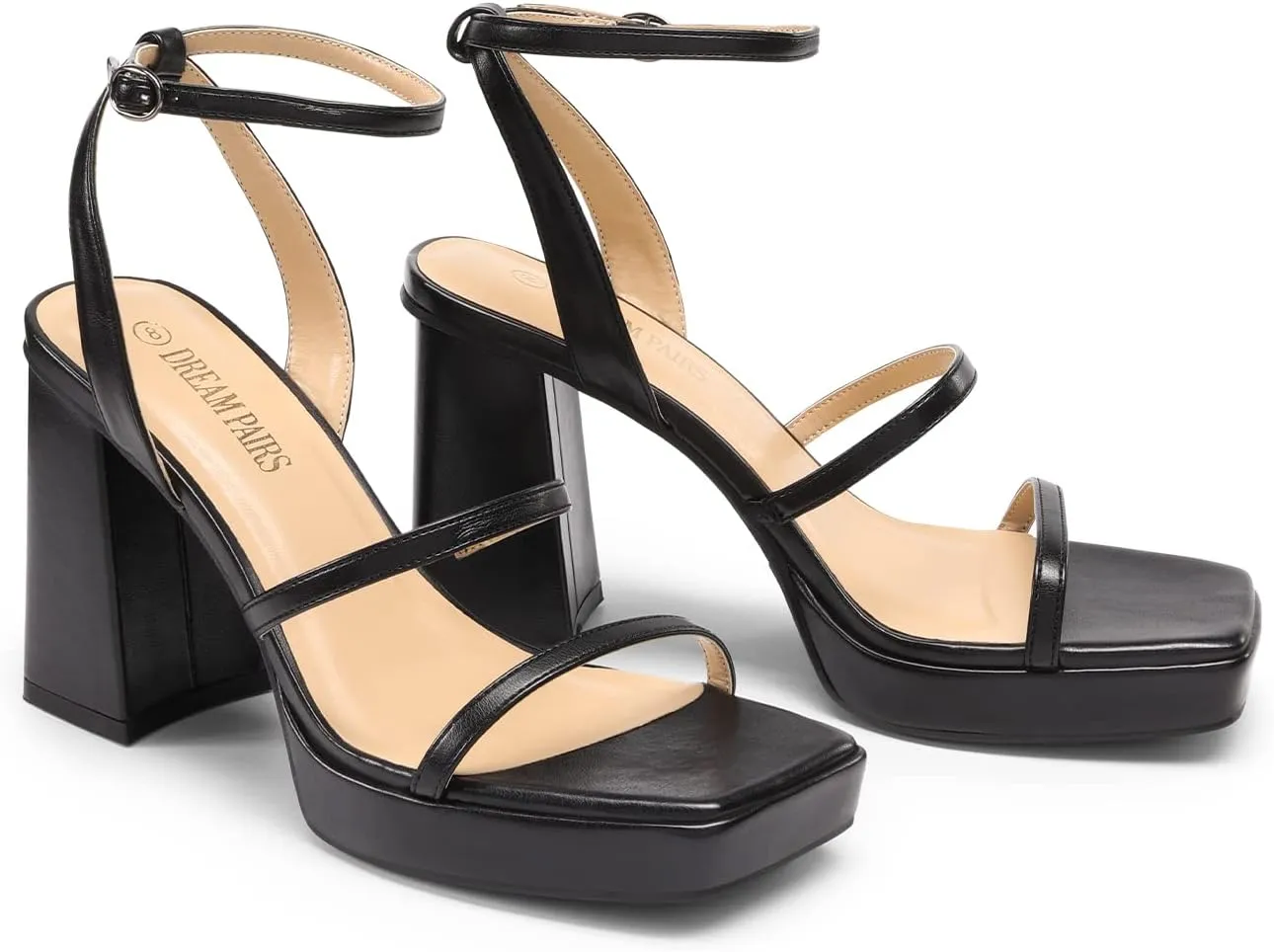 DREAM PAIRS Women's Platform Strappy Heels Open Toe Ankle Strap Square Party Sandals Y2K Dress Shoes
