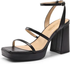 DREAM PAIRS Women's Platform Strappy Heels Open Toe Ankle Strap Square Party Sandals Y2K Dress Shoes