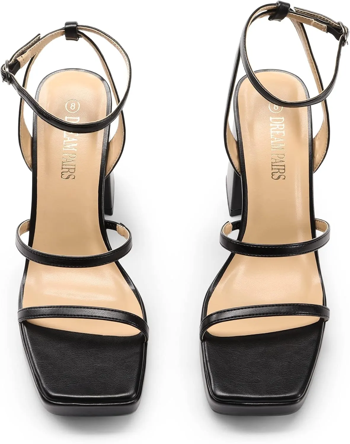 DREAM PAIRS Women's Platform Strappy Heels Open Toe Ankle Strap Square Party Sandals Y2K Dress Shoes