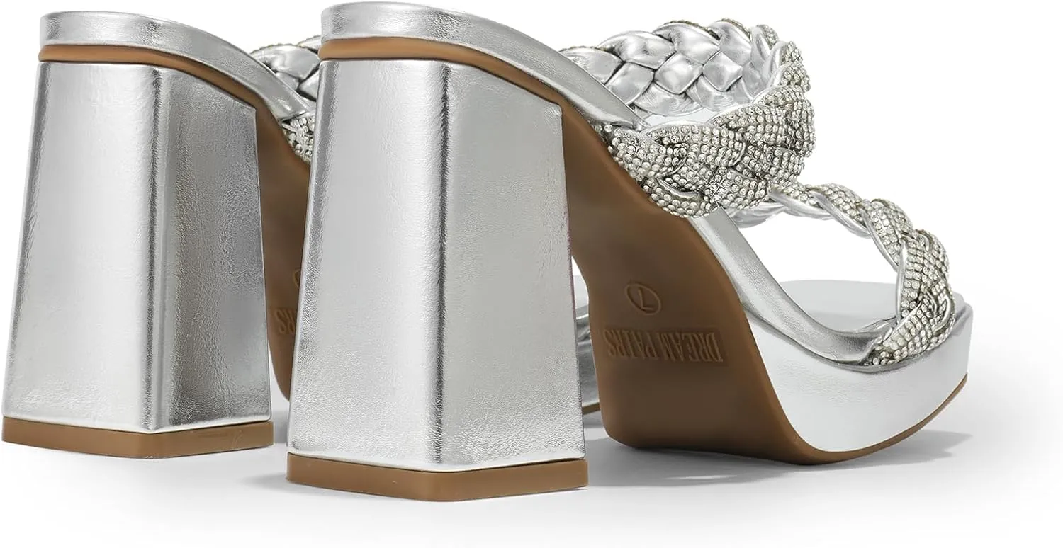 DREAM PAIRS Women's Rhinestone Braided Strap Heels