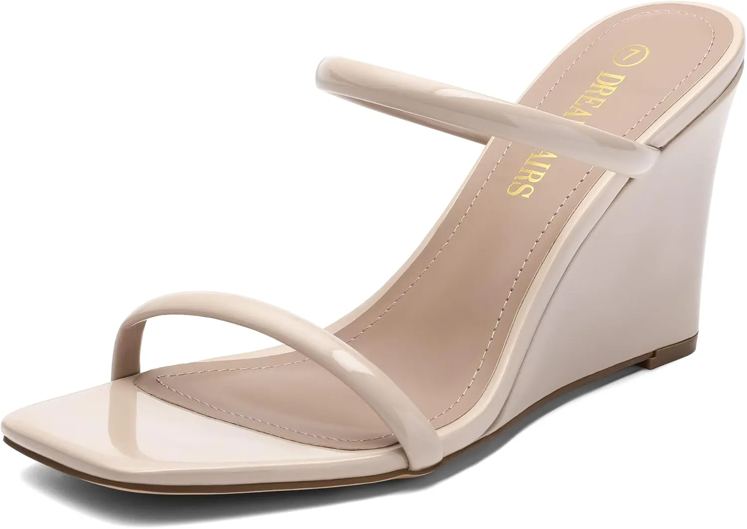 DREAM PAIRS Women's Slides Wedge Sandals Two Strap Square Open Toe Dress Shoes