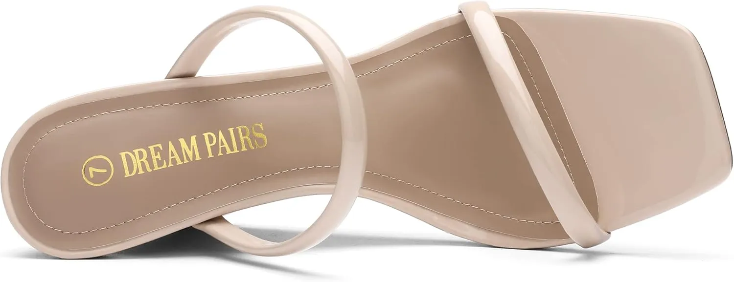 DREAM PAIRS Women's Slides Wedge Sandals Two Strap Square Open Toe Dress Shoes