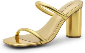 DREAM PAIRS Women's Square Open Toe Block Heels Two Strap Slip On High Heeled Slides Sandals
