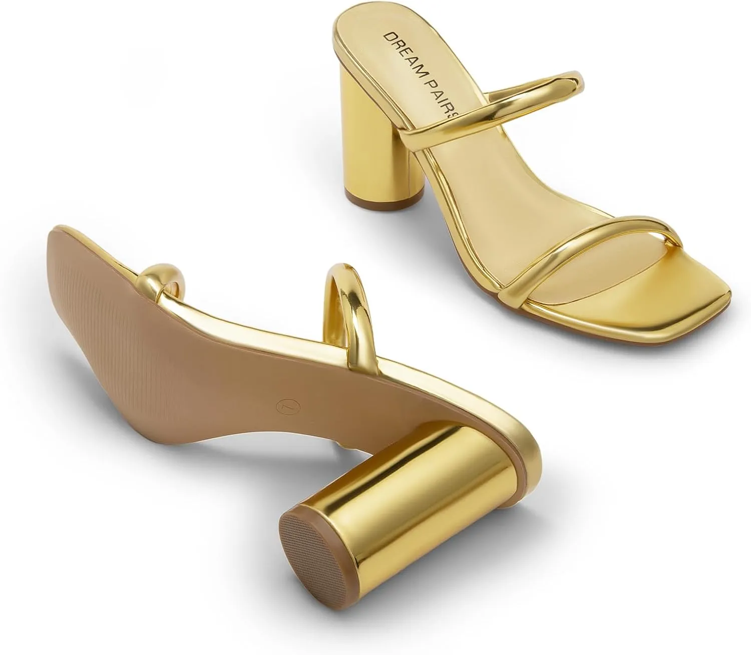 DREAM PAIRS Women's Square Open Toe Block Heels Two Strap Slip On High Heeled Slides Sandals
