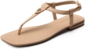 DREAM PAIRS Women's T-Strap Thong Flat Sandals with Cute Square Toe Strappy for Summer