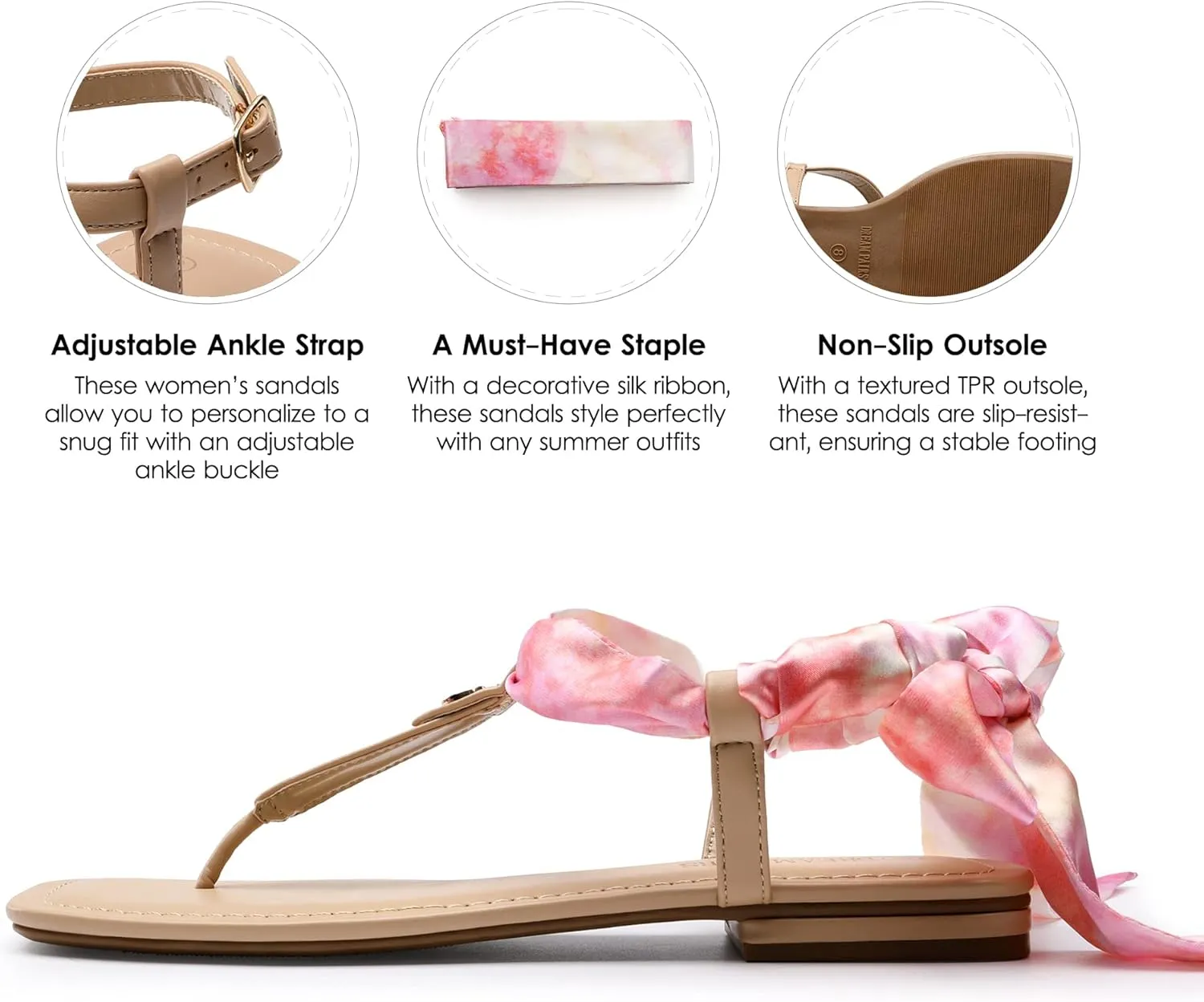 DREAM PAIRS Women's T-Strap Thong Flat Sandals with Cute Square Toe Strappy for Summer