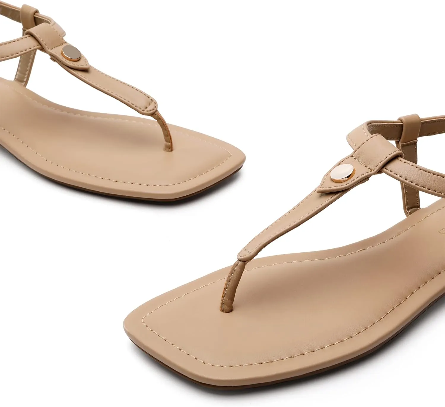 DREAM PAIRS Women's T-Strap Thong Flat Sandals with Cute Square Toe Strappy for Summer