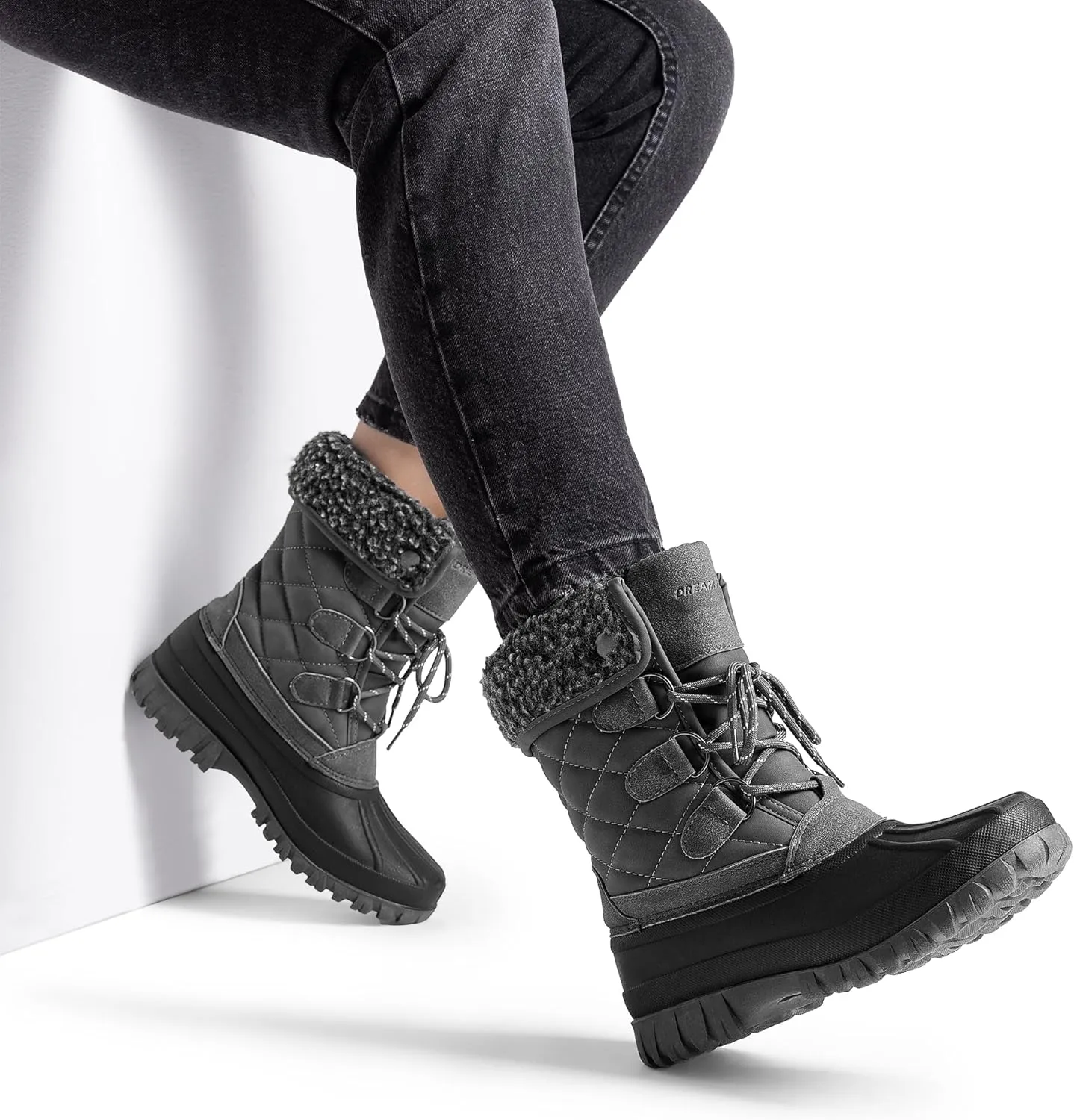DREAM PAIRS Women's Winter Duck Boots Mid Calf Warm Insulated Faux Fur Lined Waterproof Lace Up Snow Boots
