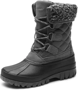 DREAM PAIRS Women's Winter Duck Boots Mid Calf Warm Insulated Faux Fur Lined Waterproof Lace Up Snow Boots