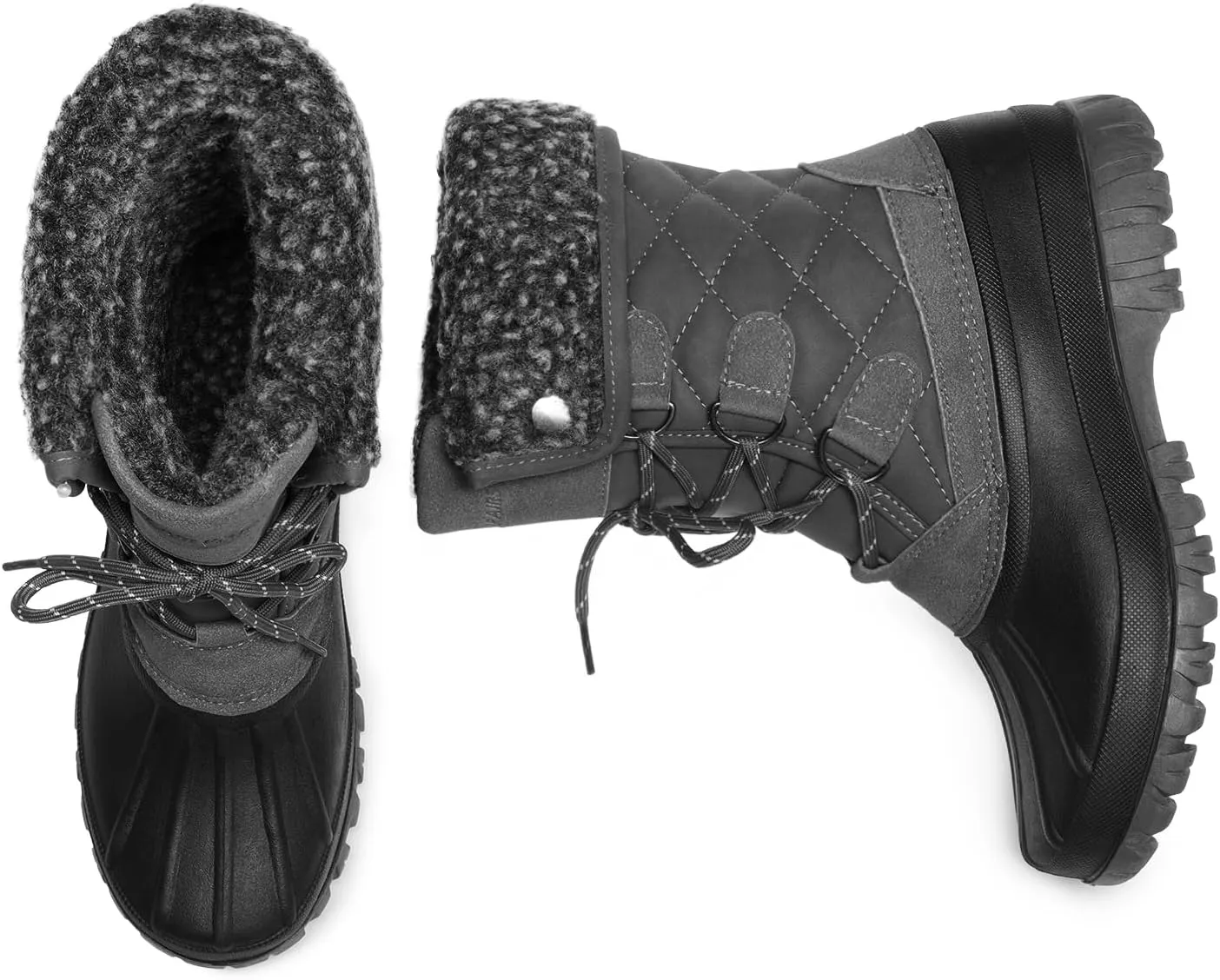 DREAM PAIRS Women's Winter Duck Boots Mid Calf Warm Insulated Faux Fur Lined Waterproof Lace Up Snow Boots