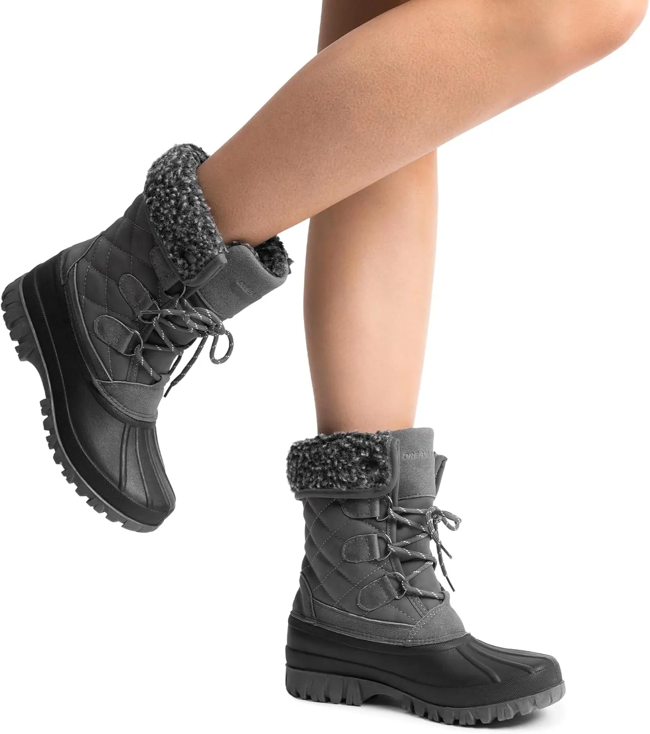 DREAM PAIRS Women's Winter Duck Boots Mid Calf Warm Insulated Faux Fur Lined Waterproof Lace Up Snow Boots