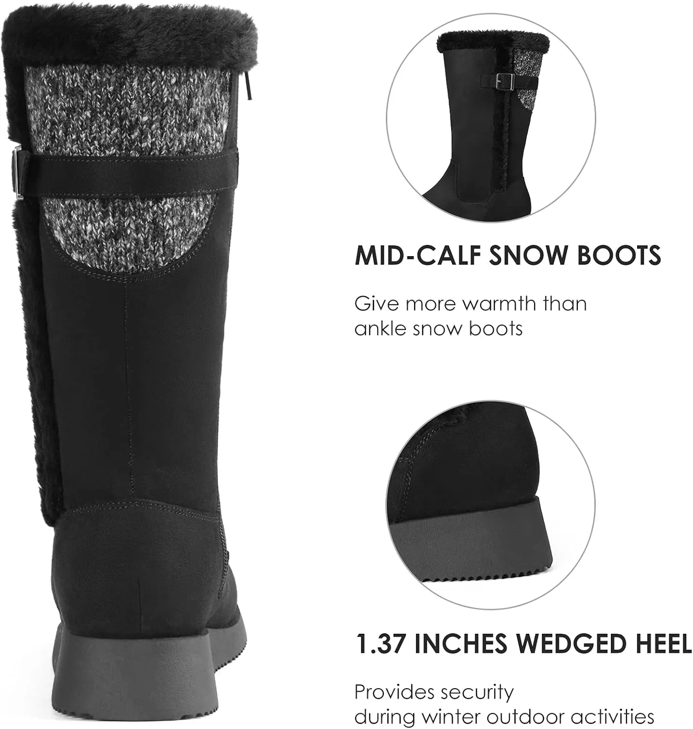 DREAM PAIRS Womens Winter Snow Boots Mid-Calf Fashion Furry Warm Tall Boot