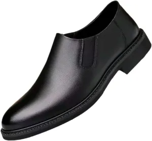 Dress Formal Shoes for Men Slip On Round Cap Toe Patent Leather PU Leather Non Slip Rubber Sole Slip Resistant Low Top Working