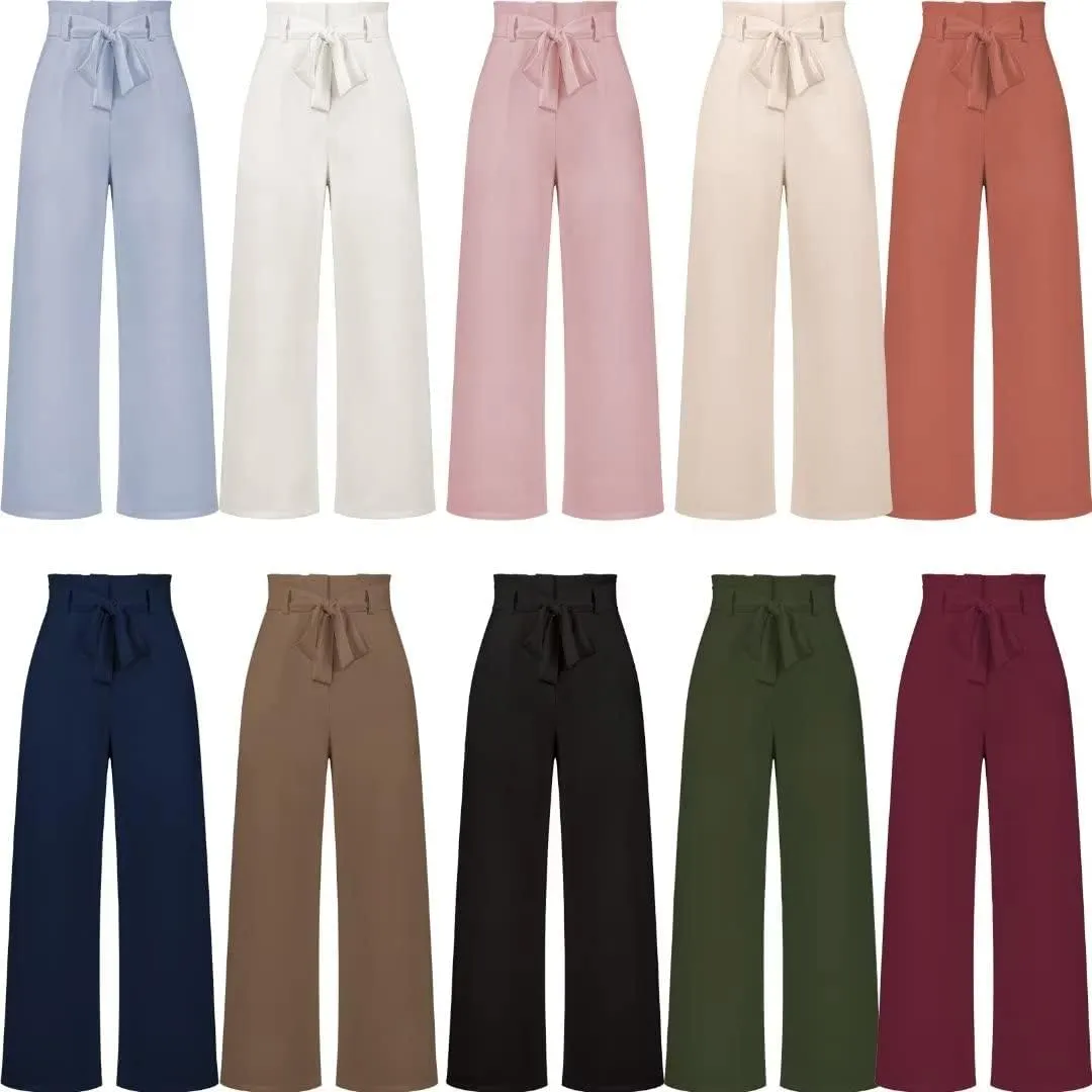 Dress Pants Women,Wide Leg Pants for Women,Smocked Waist Pants with Belt,Loose Straight Leg Flatting Pants