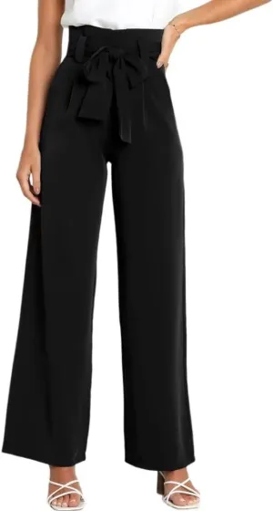 Dress Pants Women,Wide Leg Pants for Women,Smocked Waist Pants with Belt,Loose Straight Leg Flatting Pants