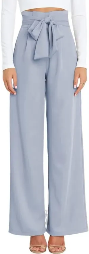 Dress Pants Women,Wide Leg Pants for Women,Smocked Waist Pants with Belt,Loose Straight Leg Flatting Pants