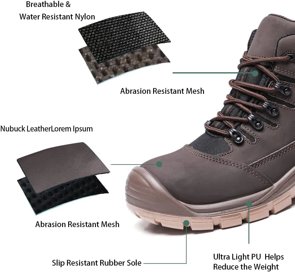 DRKA Men's Steel Toe Work Boots Water Resistant Safety Shoes