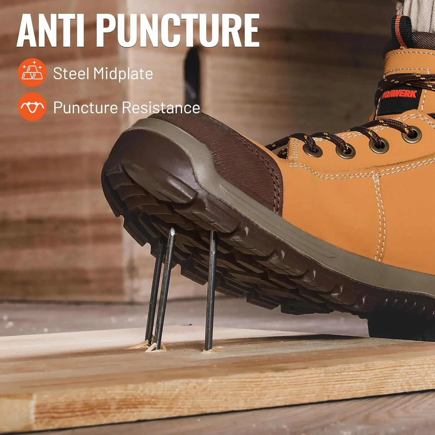 DURAWERK Steel Toe Shoes for Men, Light Comfortable High Top Work Boots, Non-Slip Safety Shoes for Men with Wide Toe Box, Indestructible Leather Construction Boots
