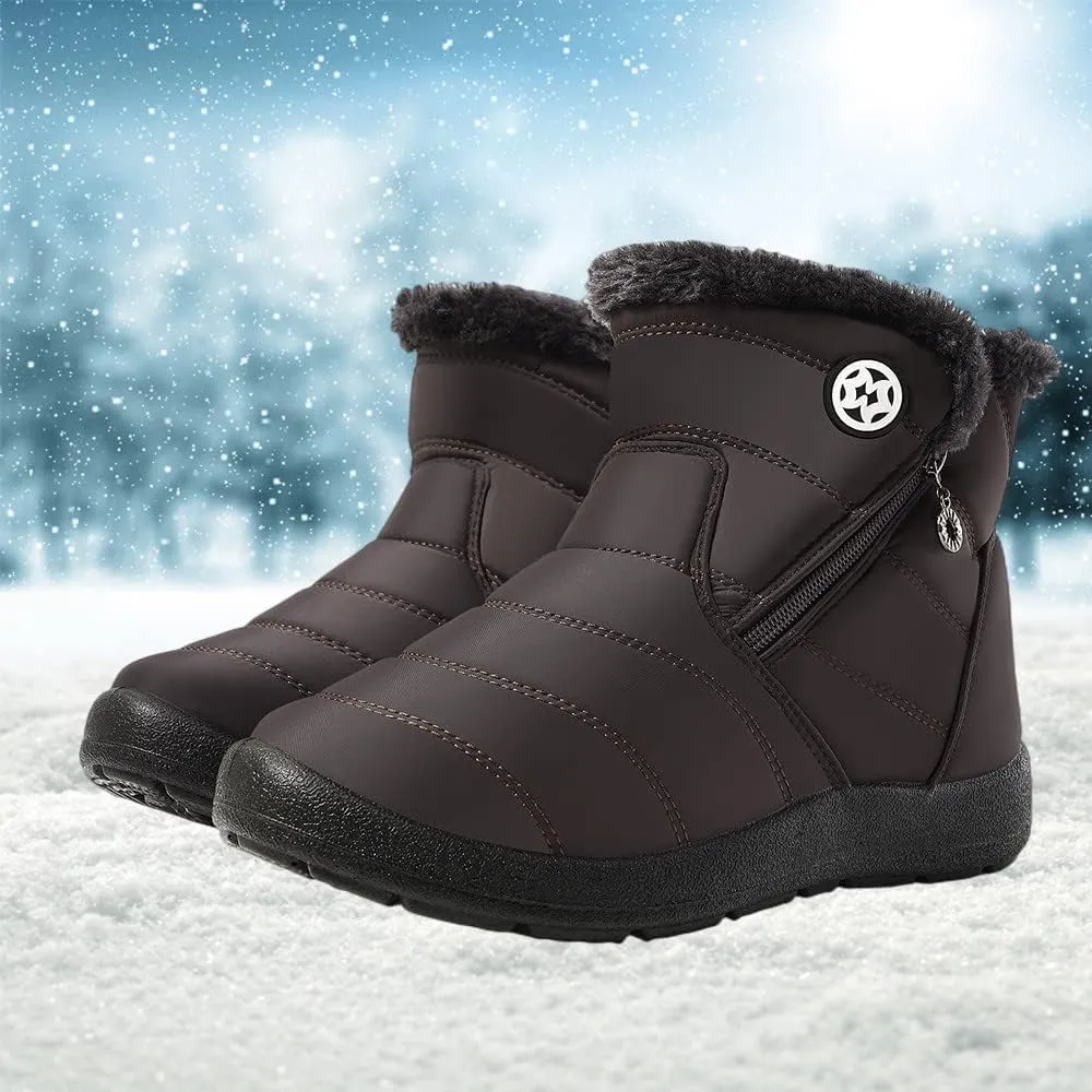 Eagsouni Snow Boots Womens Winter Ankle Boots Ladies Warm Fur Lined Booties Thickening Shoes Zip Flat Sneakers Outdoor Booties