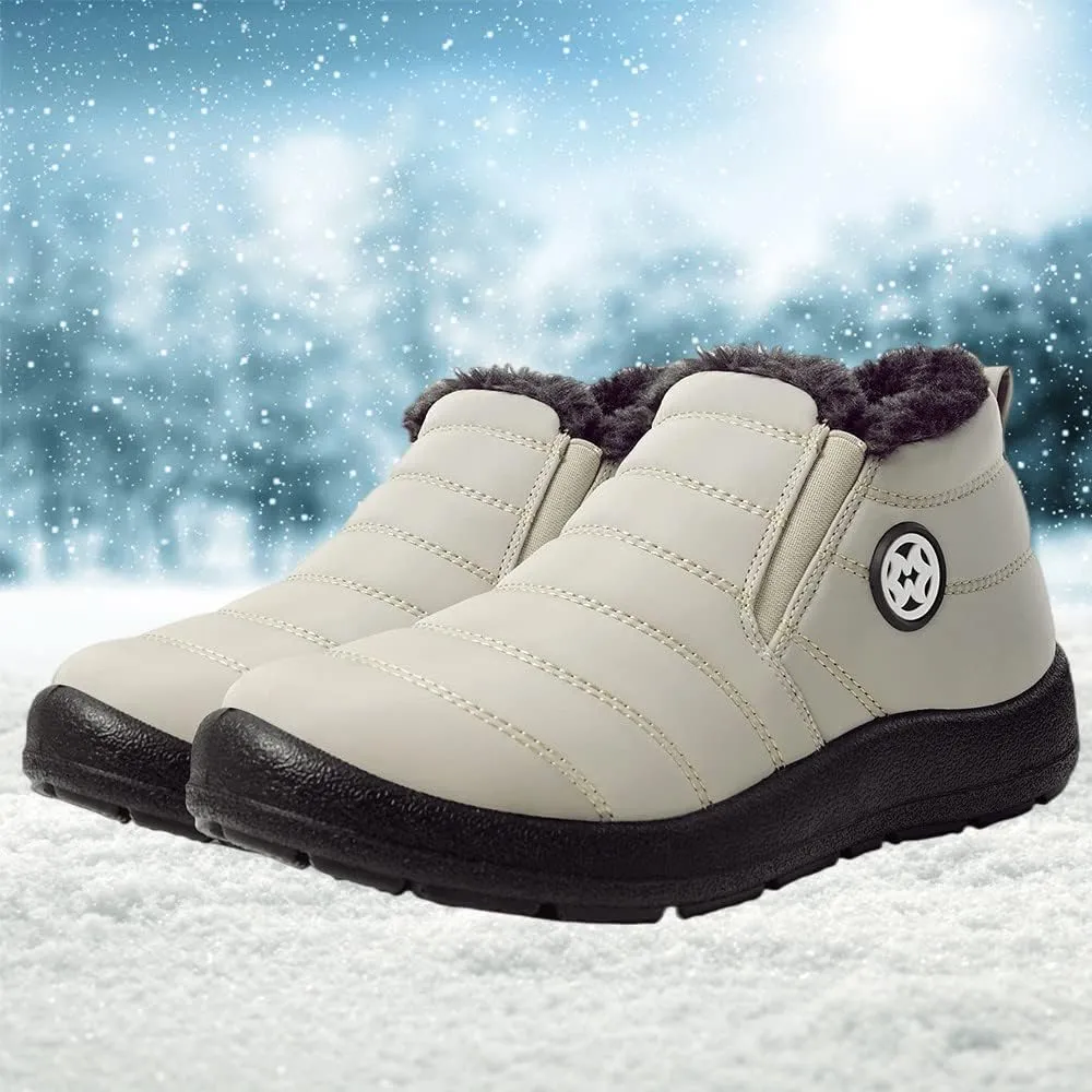 Eagsouni Snow Boots Womens Winter Ankle Boots Ladies Warm Fur Lined Booties Thickening Shoes Zip Flat Sneakers Outdoor Booties