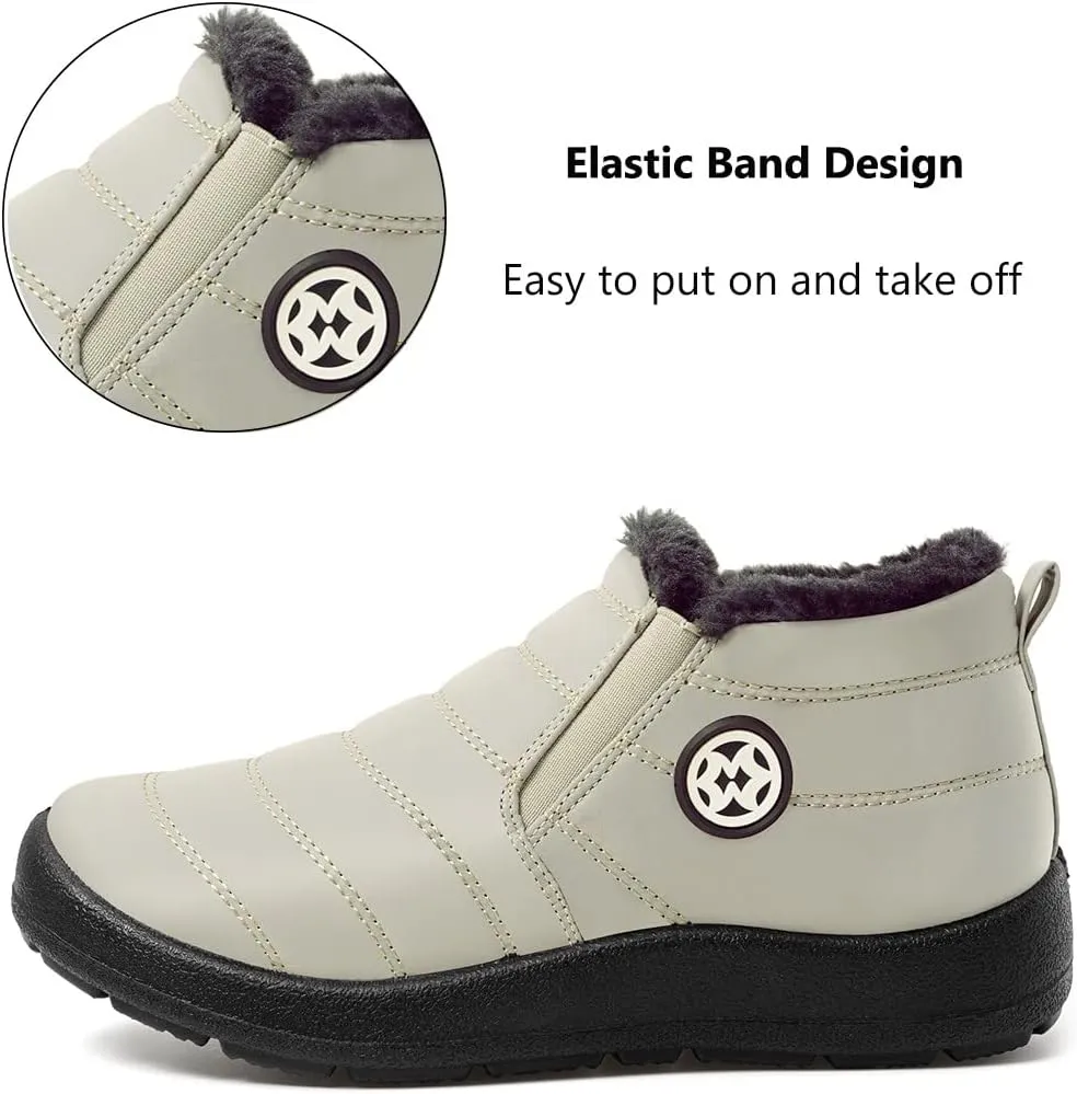 Eagsouni Snow Boots Womens Winter Ankle Boots Ladies Warm Fur Lined Booties Thickening Shoes Zip Flat Sneakers Outdoor Booties