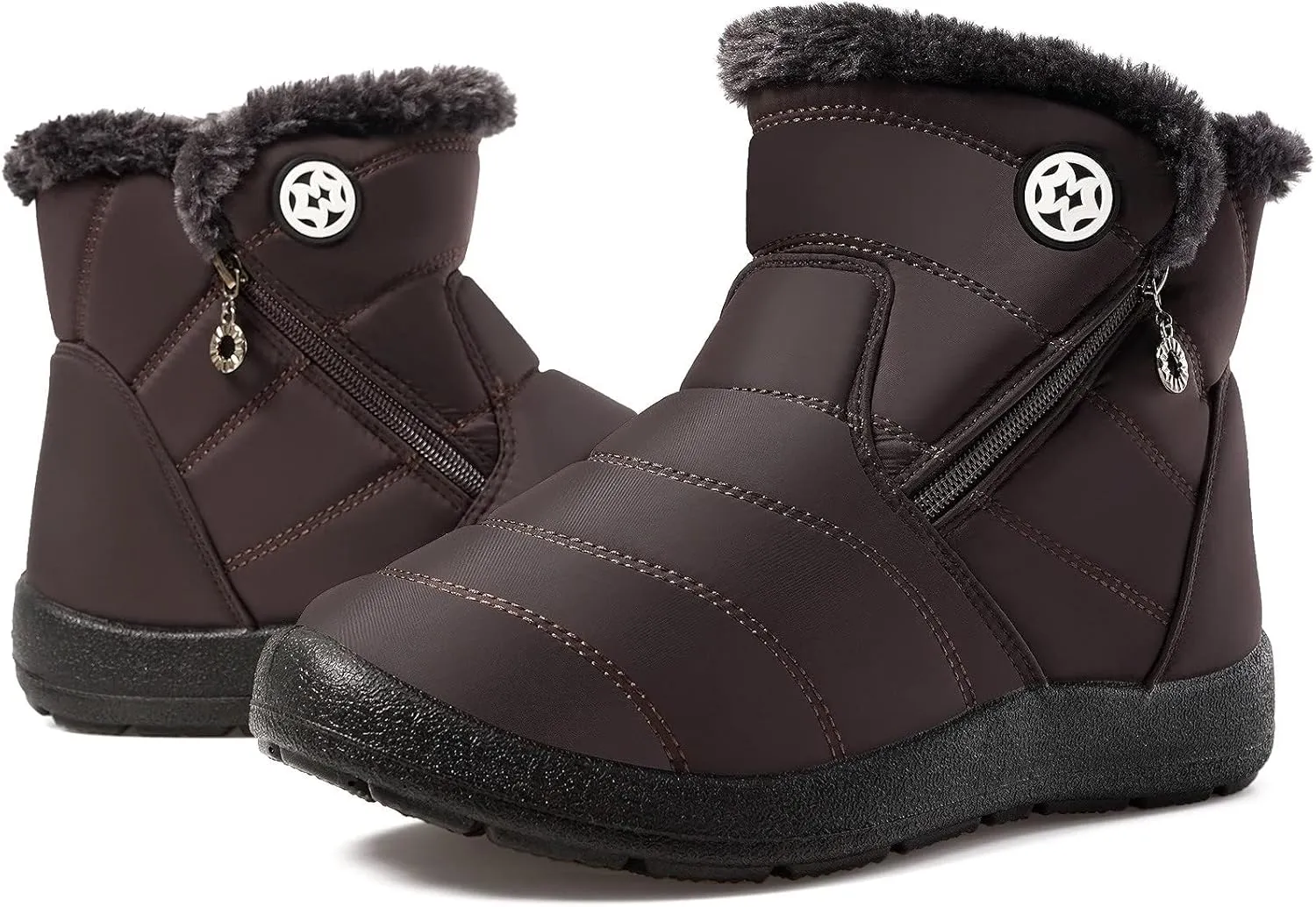Eagsouni Snow Boots Womens Winter Ankle Boots Ladies Warm Fur Lined Booties Thickening Shoes Zip Flat Sneakers Outdoor Booties