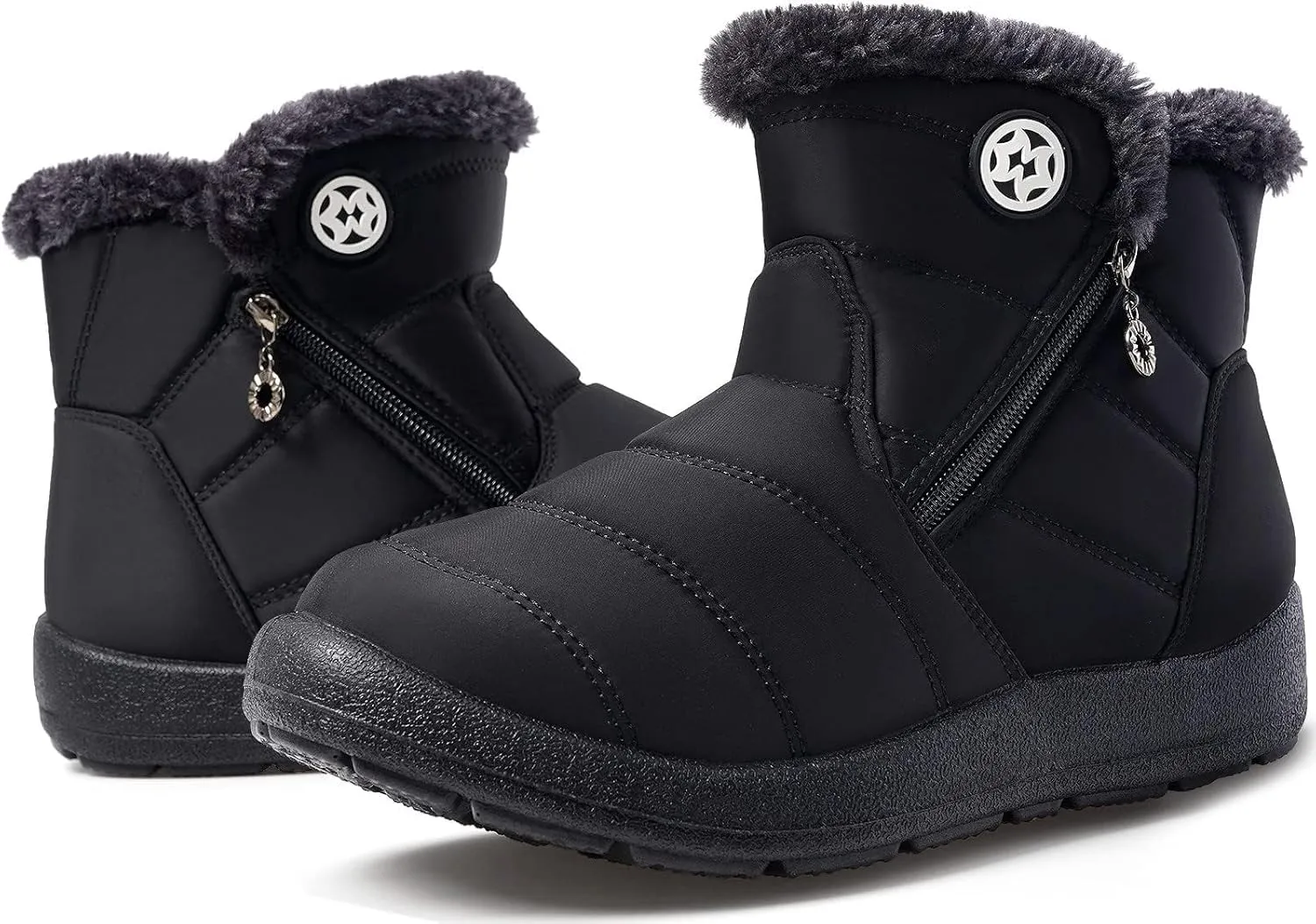 Eagsouni Snow Boots Womens Winter Ankle Boots Ladies Warm Fur Lined Booties Thickening Shoes Zip Flat Sneakers Outdoor Booties