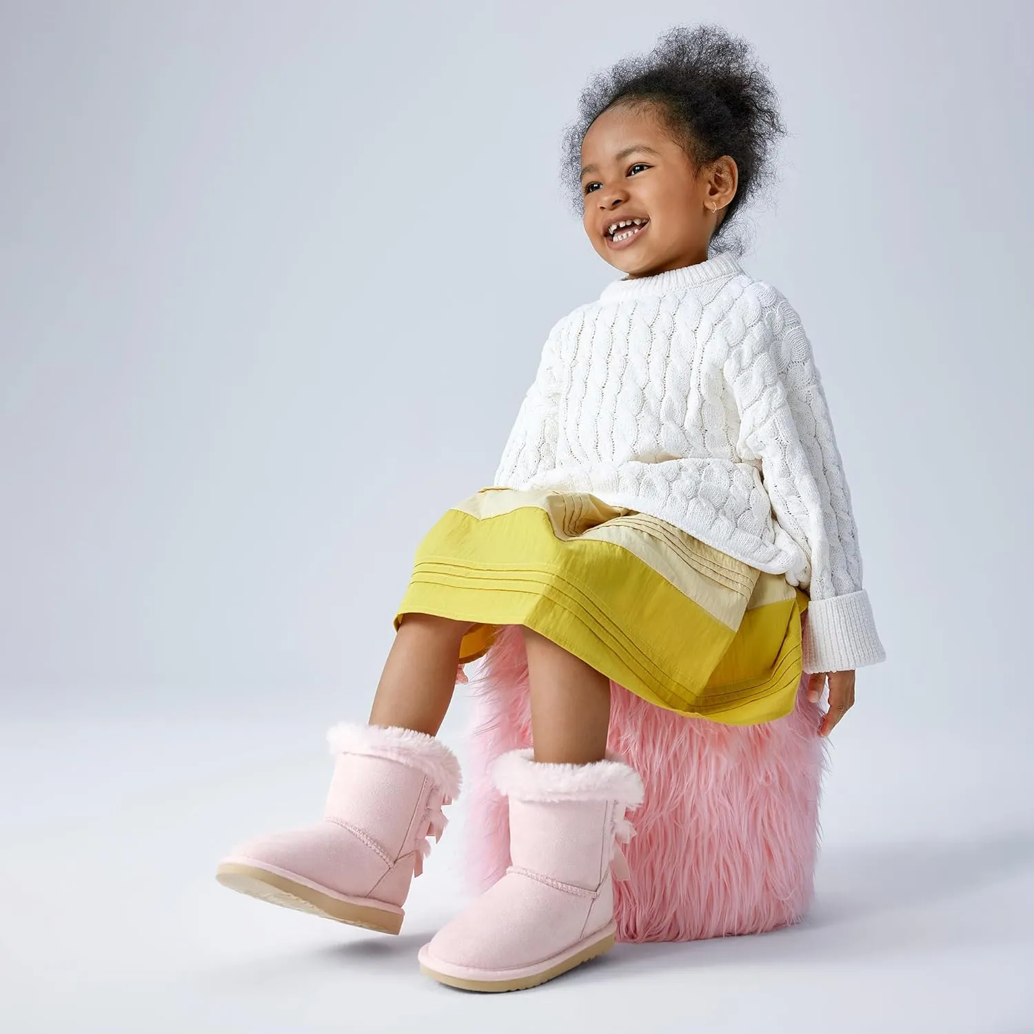 EasyStar Kids' Classic Bow-Tie Warm Fur Mid-Calf Snow Boots for Girls and Boys
