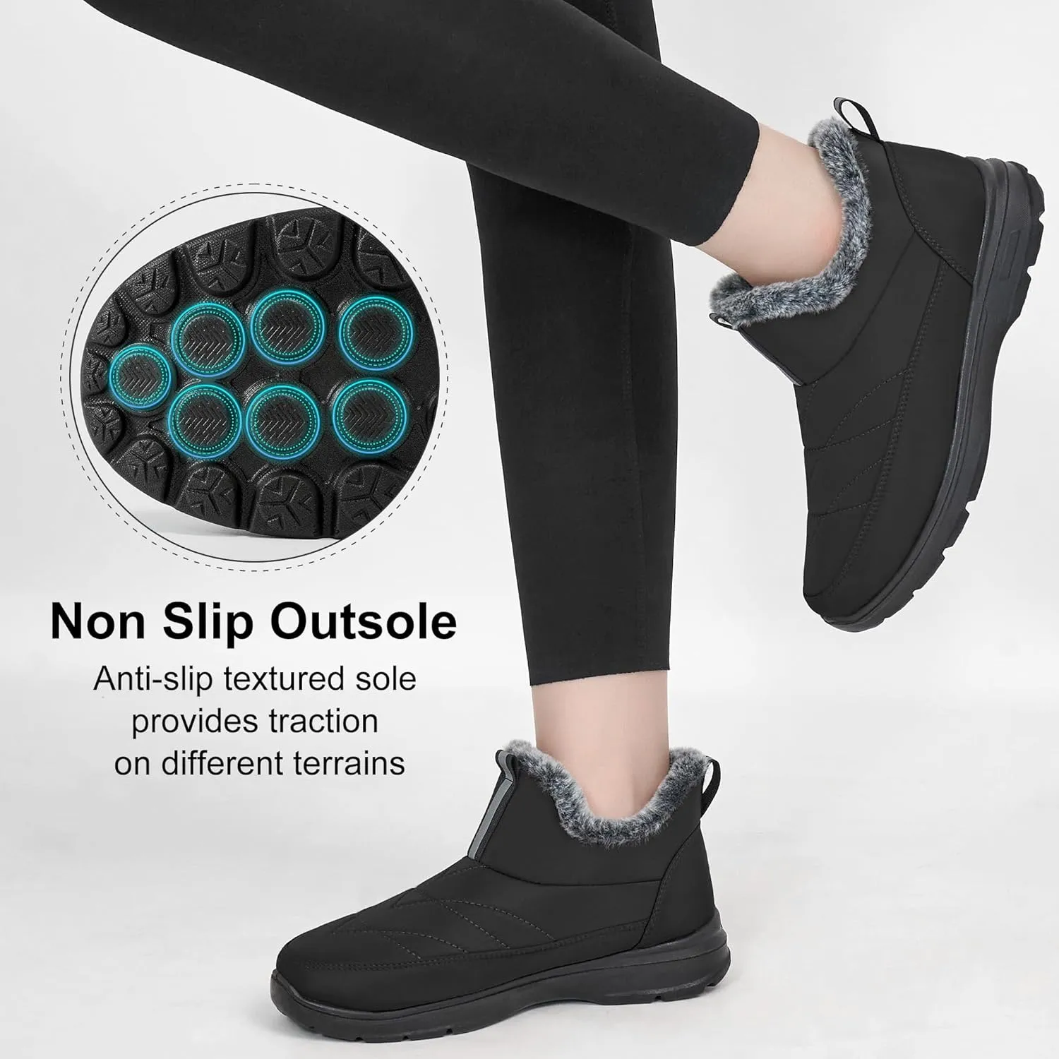 Ecetana Womens Boots Snow Winter Shoes Warm Ankle Booties with Fur Lined Comfortable Outdoor Waterproof Slip on Boots for Women