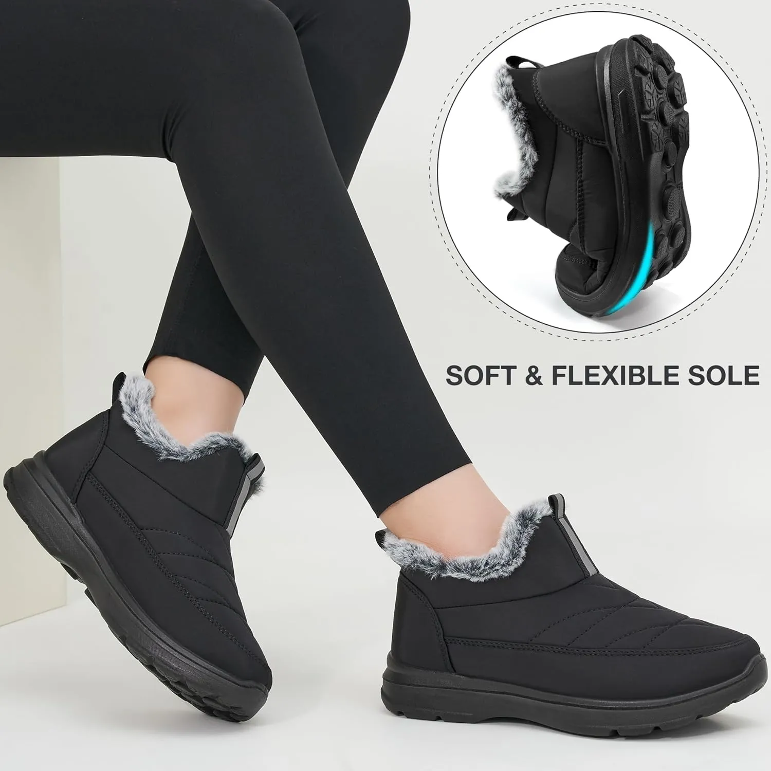 Ecetana Womens Boots Snow Winter Shoes Warm Ankle Booties with Fur Lined Comfortable Outdoor Waterproof Slip on Boots for Women
