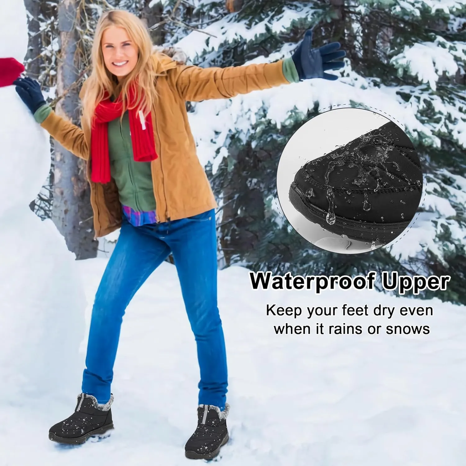 Ecetana Womens Boots Snow Winter Shoes Warm Ankle Booties with Fur Lined Comfortable Outdoor Waterproof Slip on Boots for Women
