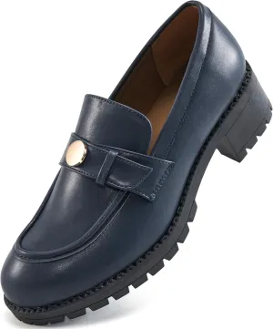Ecetana Womens Loafers Comfortable Slip On Chunky Platform Penny Fashion Shoes for Business Work Casual