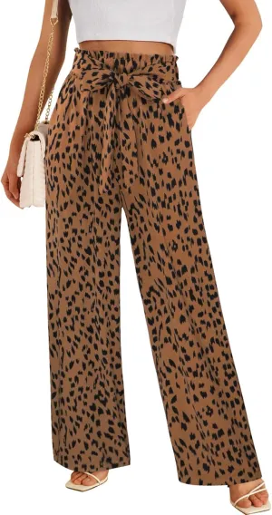 ECOWISH Palazzo Pants for Women Casual 2025 Summer Loose Baggy Wide Leg Flowy High Waisted Polka Dot Trouser with Belt Pocket